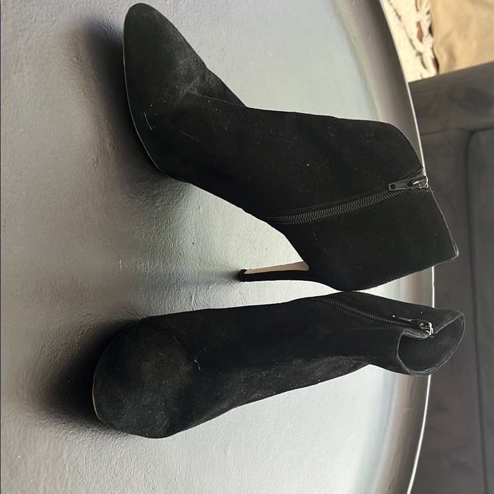 J. Crew Black Heeled Boots Suede Ankle